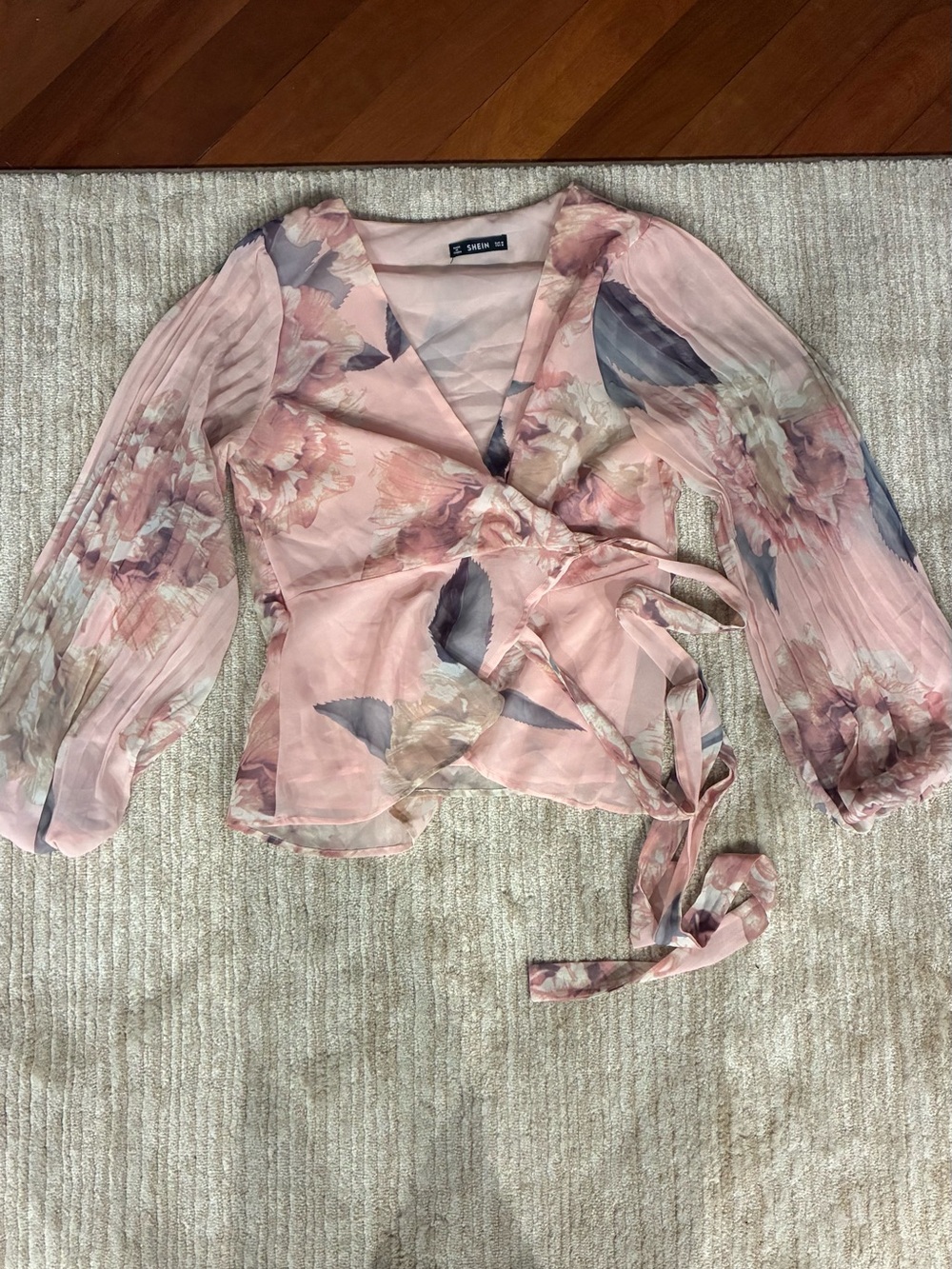 SHEIN floral wrap blouse with puff sleeves